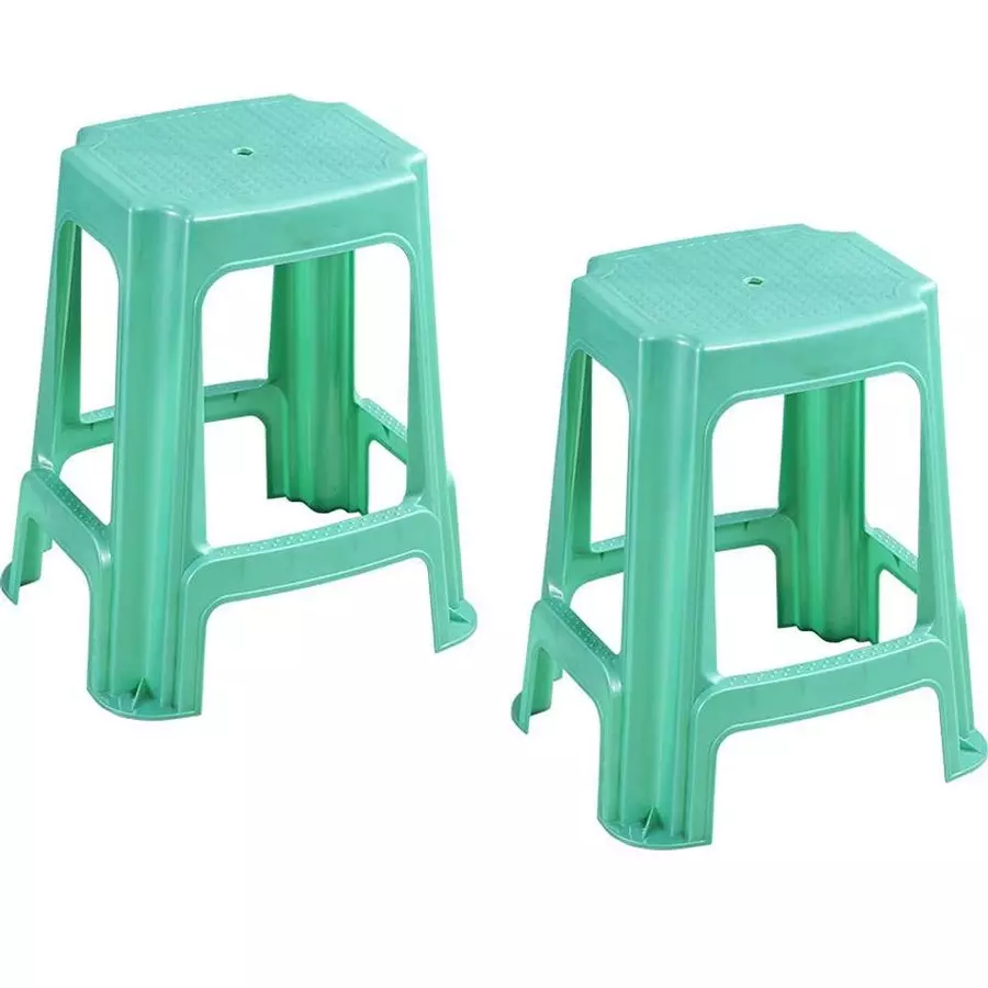 Swagath STL Rectangular Stool Plastic Green 54x37x31 cm Size for Outdoor & Cafeteria Use, STL-05-LPGN-2 (Pack of 2 Pcs)
