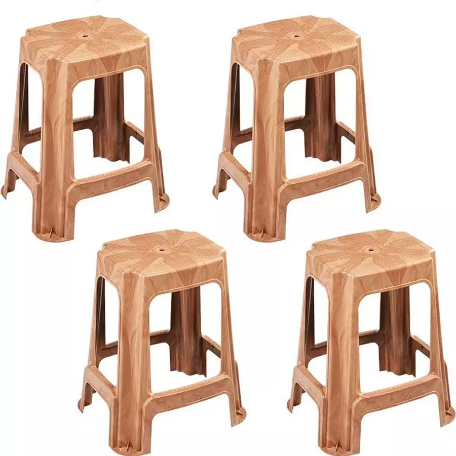 Swagath STL Rectangular Stool Plastic Sandal Wood 54x37x31 cm Size for Outdoor & Cafeteria Use, STL-05-SW-4 (Pack of 4 Pcs)