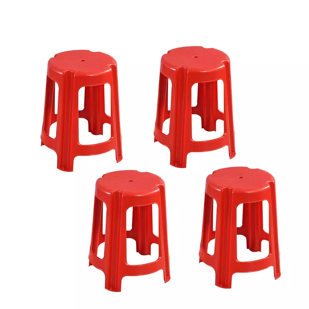 Swagath Red Plastic Round Stool for Indoor, Outdoor & Cafeteria (Set of 4)