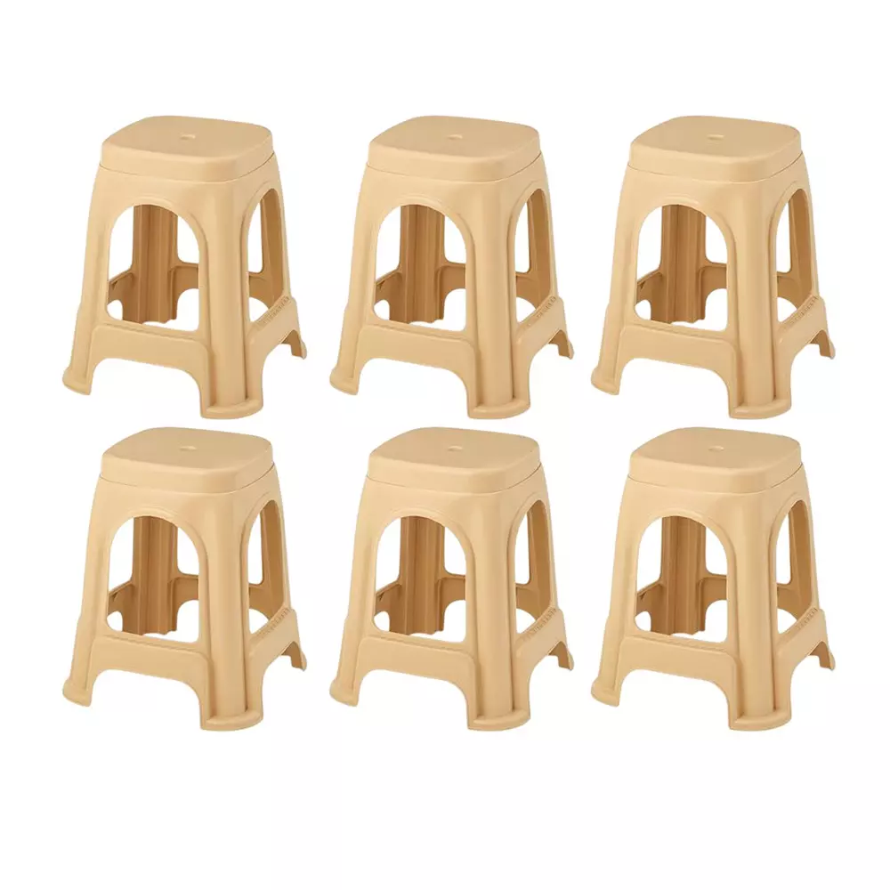 Maharaja Plastic Stools Polypropylene Stackable For Use In Kitchens, Home, Bathroom, Workshops, Jupiter_Beige-PK6 (Set of 6)