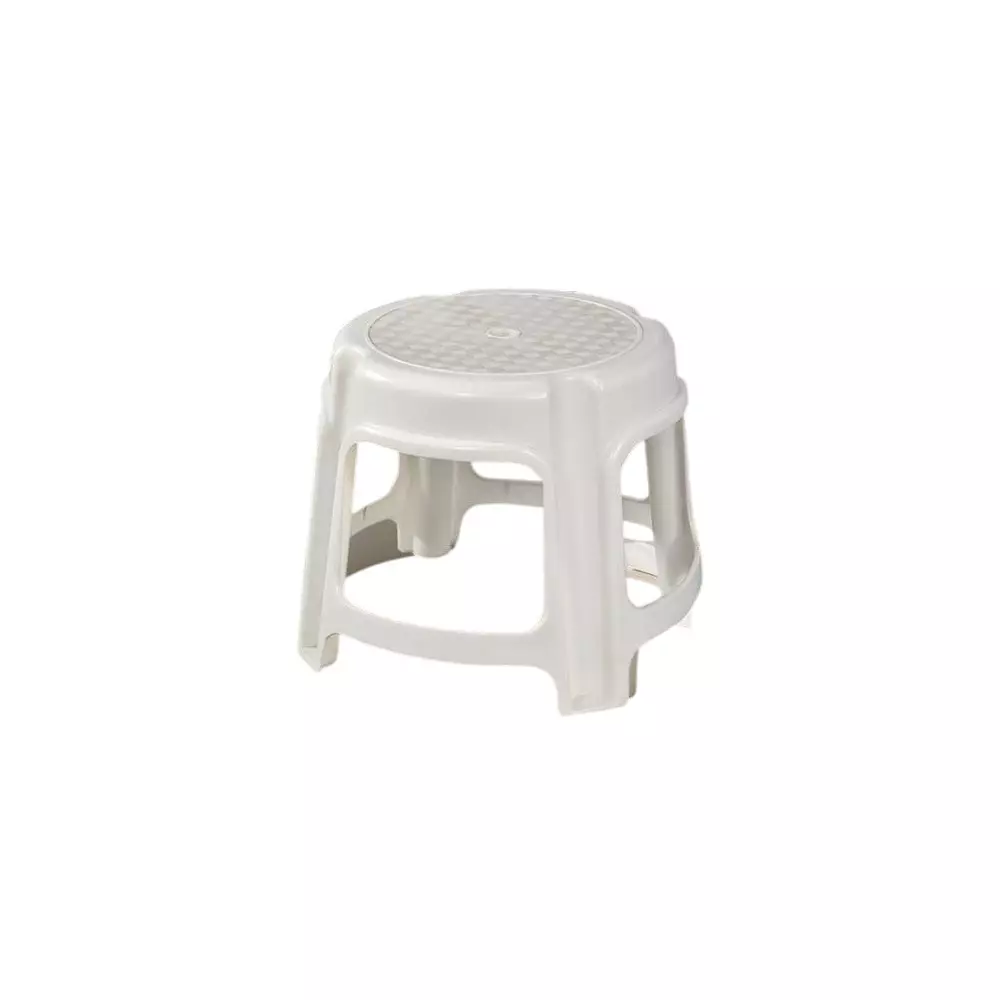 Swagath Bathroom Stool Round Shape 4 Legs Plastic Glossy Finish 80 Kg Load Capacity White for Bathroom Use, PS-03