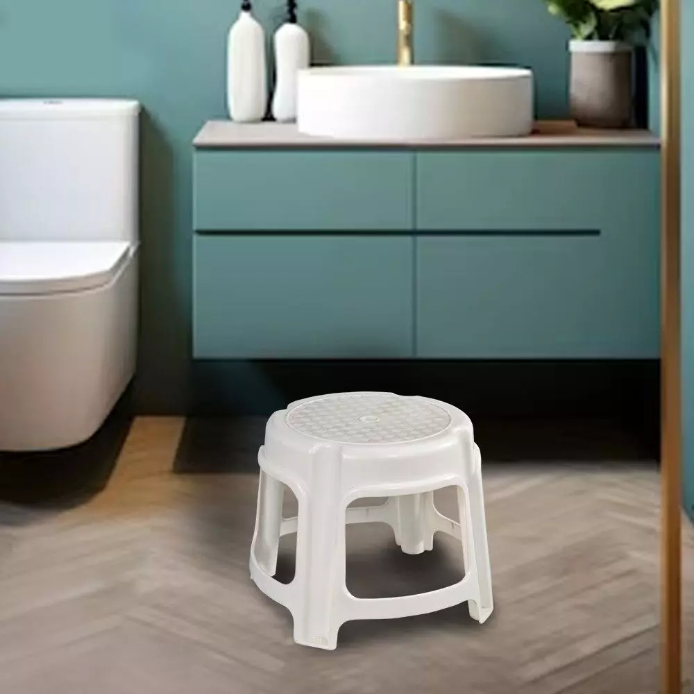 swagath-bathroom-stool-round-shape-4-legs-plastic-glossy-finish-80-kg-load-capacity-white-for-bathroom-use-ps-03