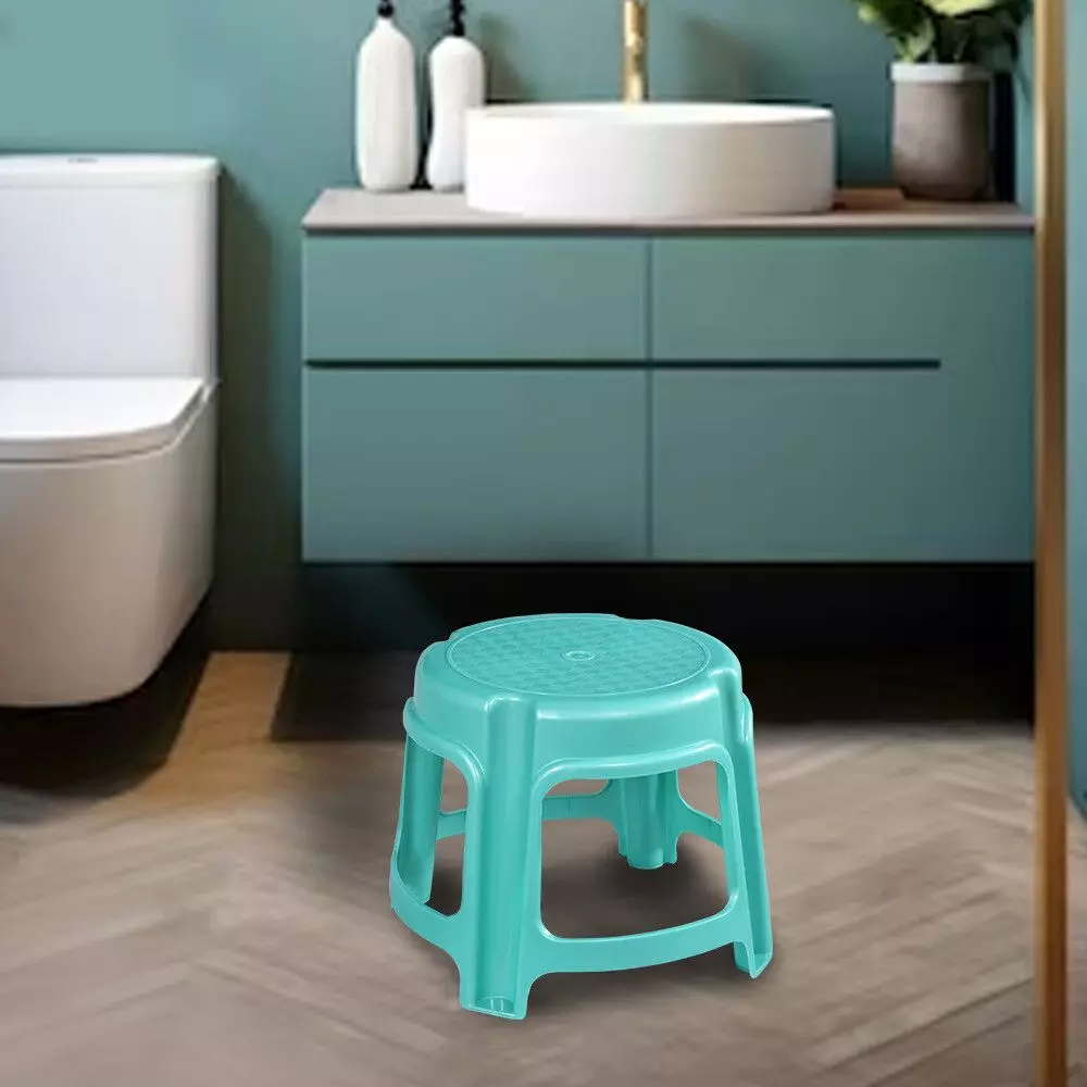 swagath-bathroom-stool-round-shape-4-legs-plastic-glossy-finish-80-kg-load-capacity-green-for-bathroom-use-ps-03