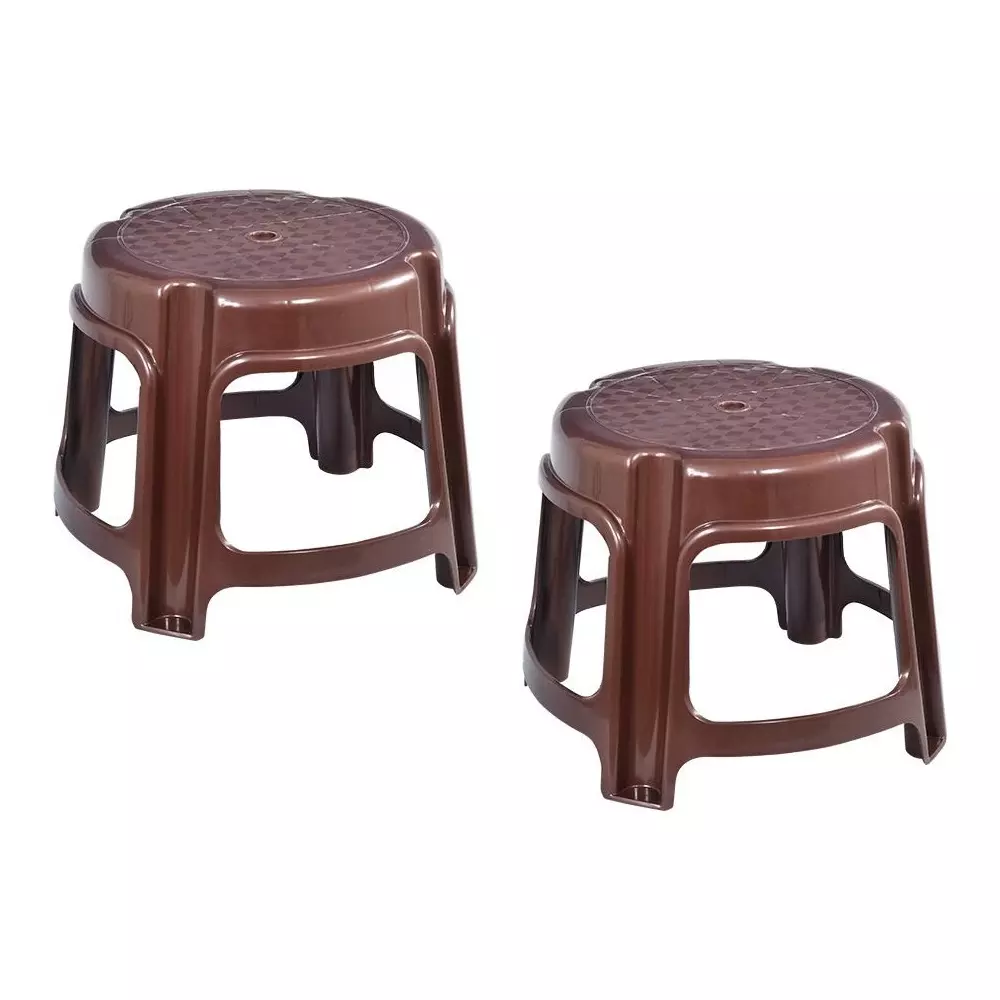 Swagath Bathroom Stool Round Shape 4 Legs Plastic Glossy Finish 80 Kg Load Capacity Brown for Bathroom Use, PS-03 (Pack of 2 Pcs)