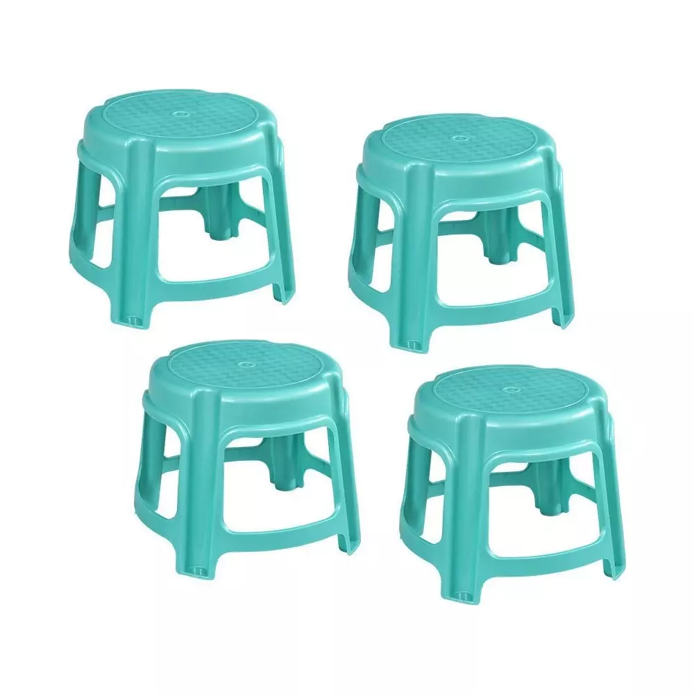 Swagath Bathroom Stool Round Shape 4 Legs Plastic Glossy Finish 80 Kg Load Capacity Green for Bathroom Use, PS-03 (Pack of 4 Pcs)
