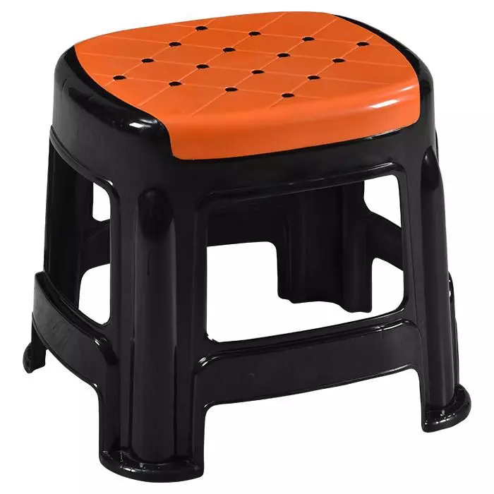 Swagath Stool Rectangle Shape 4 Legs Plastic Glossy Finish 70 Kg Load Capacity Orange Seat with Black Body, COSMO M