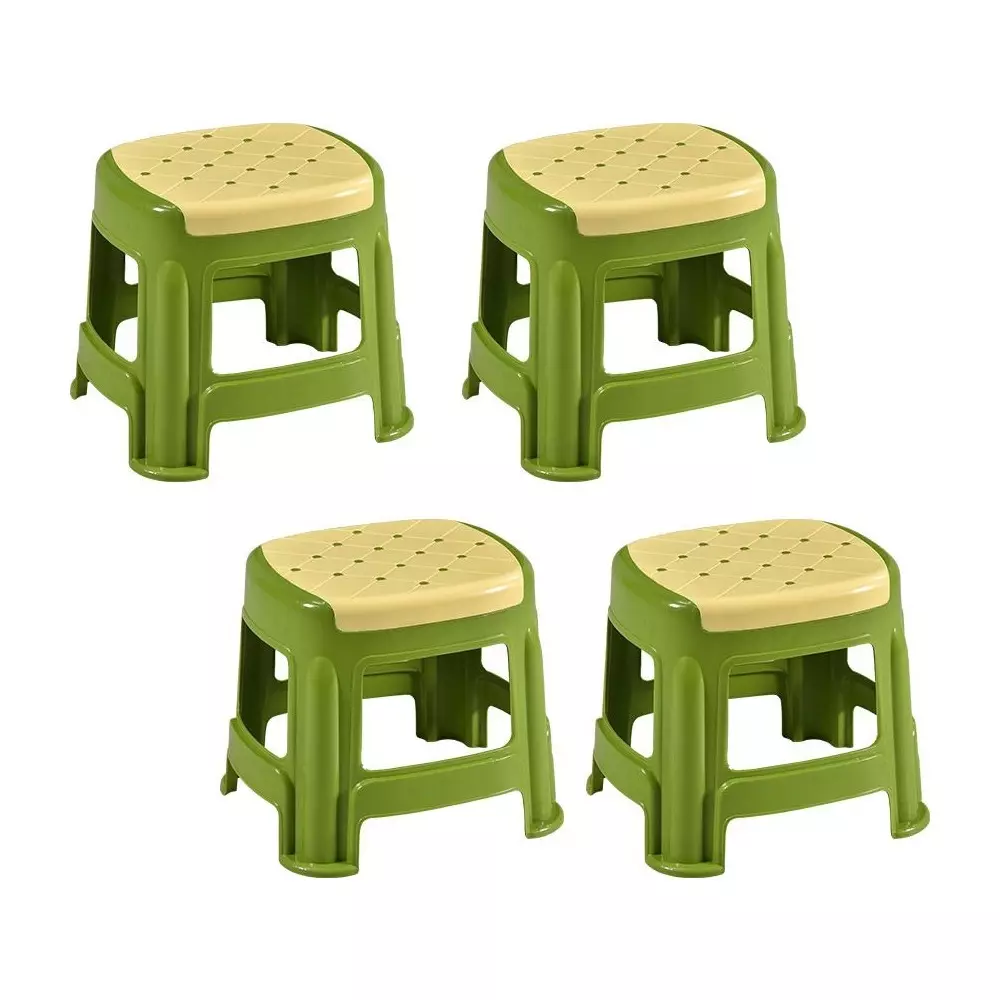 Swagath Stool Rectangle Shape 4 Legs Plastic Glossy Finish 70 Kg Load Capacity Ivory Seat with Green Body, COSMO M (Pack of 4 Pcs)