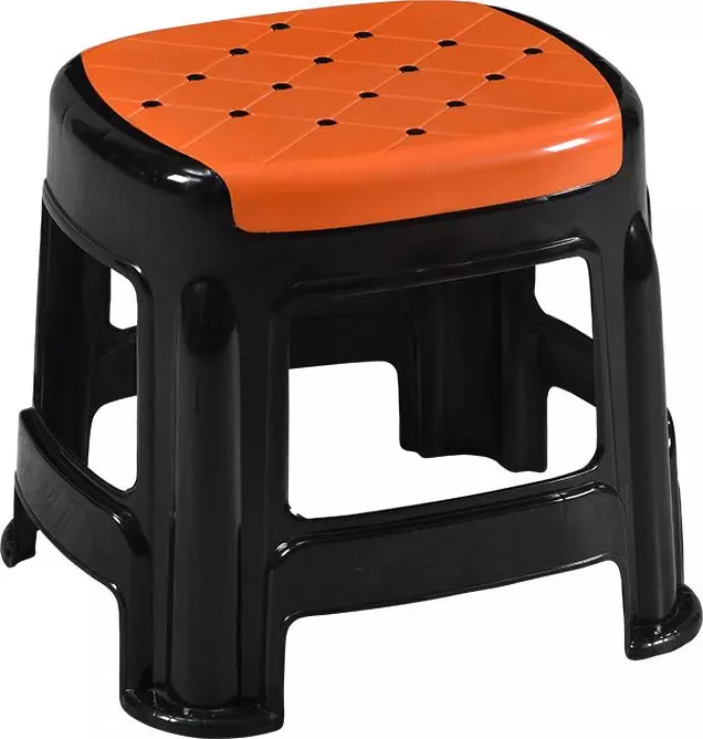 swagath-stool-rectangle-shape-4-legs-plastic-glossy-finish-70-kg-load-capacity-orange-seat-with-black-body-cosmo-m-pack-of-4-pcs