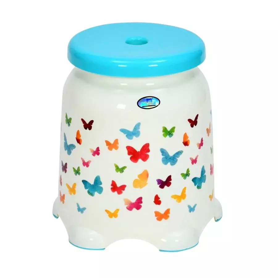Nilkamal STL Plastic Stool Butterfly Cream & Sea Blue Color