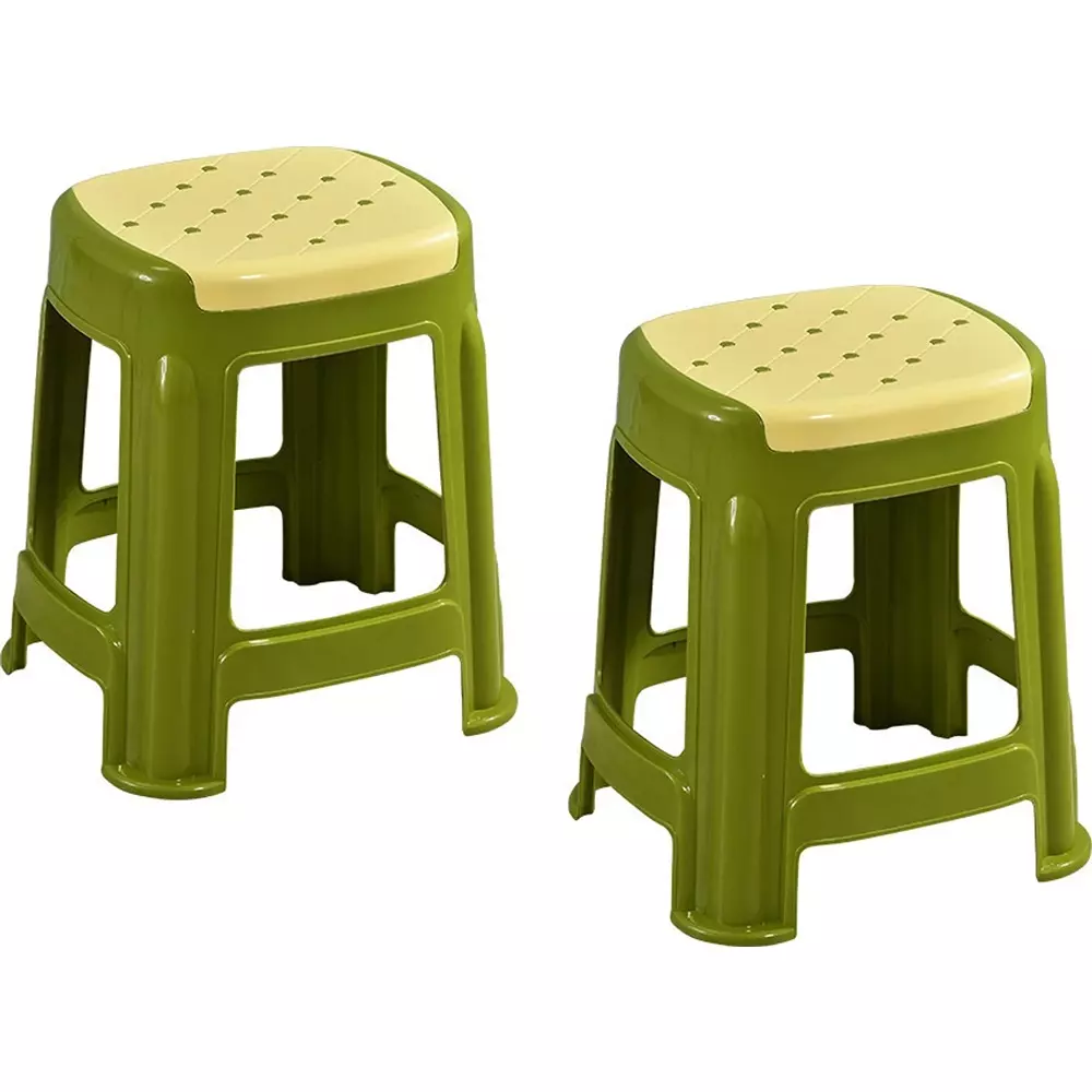 Swagath Stool Plastic 45x29.5x29.5 cm Size 1.2 Kg Ivory Seat With Green Body Pre-Assembled for Cafeteria, Kitchen, Household Work And Outdoor Use (Pack of 2 Pcs)