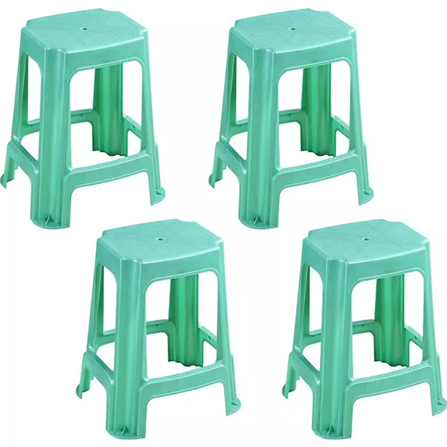 Swagath STL Rectangular Stool Plastic Green 54x37x31 cm Size for Outdoor & Cafeteria Use, STL-05-LPGN-4 (Pack of 4 Pcs)