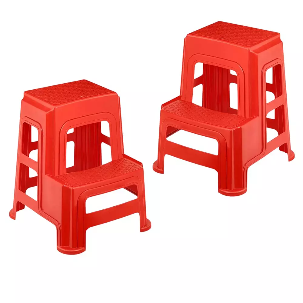 Maharaja Plastic Step Stool For Kitchen, Bathroom, Bedroom, Living Room, Dining Room Red, Everest_Red-PK2 (Set of 2)