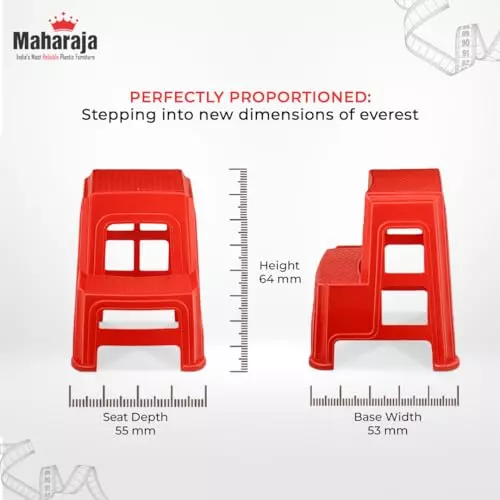 Maharaja Plastic Step Stool For Kitchen, Bathroom, Bedroom, Living Room, Dining Room Red, Everest_Red-PK2 (Set of 2)