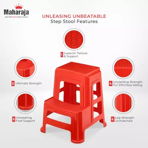 Maharaja Plastic Step Stool For Kitchen, Bathroom, Bedroom, Living Room, Dining Room Red, Everest_Red-PK2 (Set of 2)