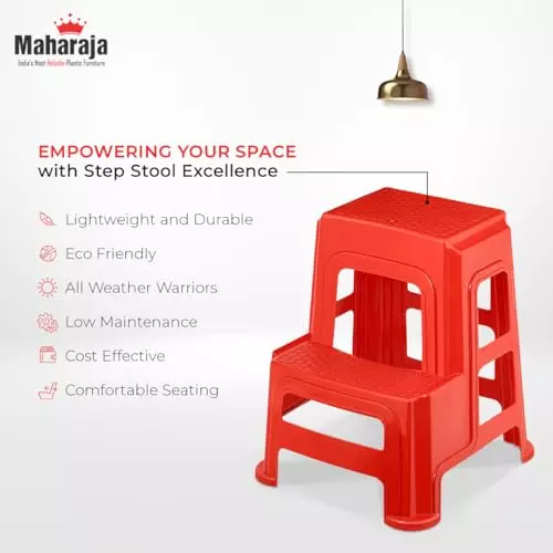 Maharaja Plastic Step Stool For Kitchen, Bathroom, Bedroom, Living Room, Dining Room Red, Everest_Red-PK2 (Set of 2)
