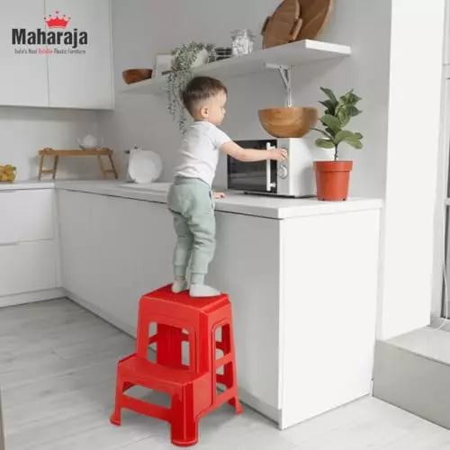 Maharaja Plastic Step Stool For Kitchen, Bathroom, Bedroom, Living Room, Dining Room Red, Everest_Red-PK2 (Set of 2)