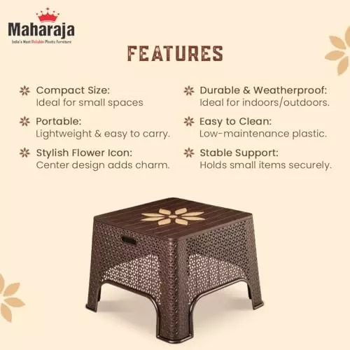 maharaja-magic-plastic-decorative-stool-square-shape-stylish-flower-design-brown-pack-of-2-pcs