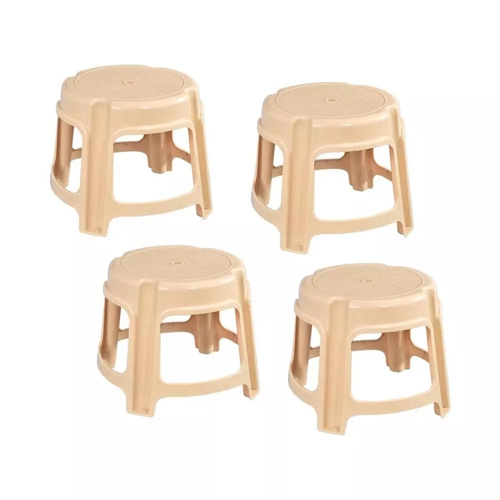 Swagath Bathroom Stool Round Shape 4 Legs Plastic Glossy Finish 80 Kg Load Capacity Marble Beige for Bathroom Use, PS-03 (Pack of 4 Pcs)
