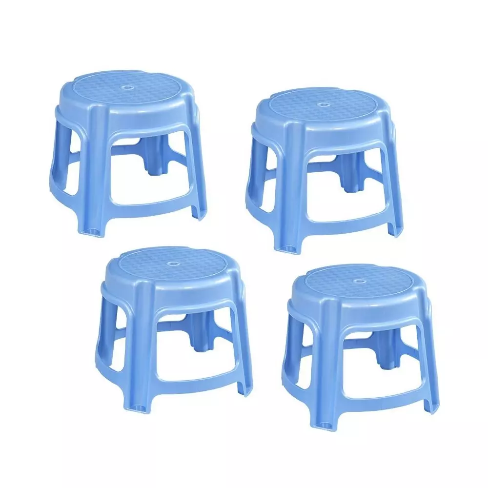Swagath Bathroom Stool Round Shape 4 Legs Plastic Glossy Finish 80 Kg Load Capacity Blue for Bathroom Use, PS-03 (Pack of 4 Pcs)