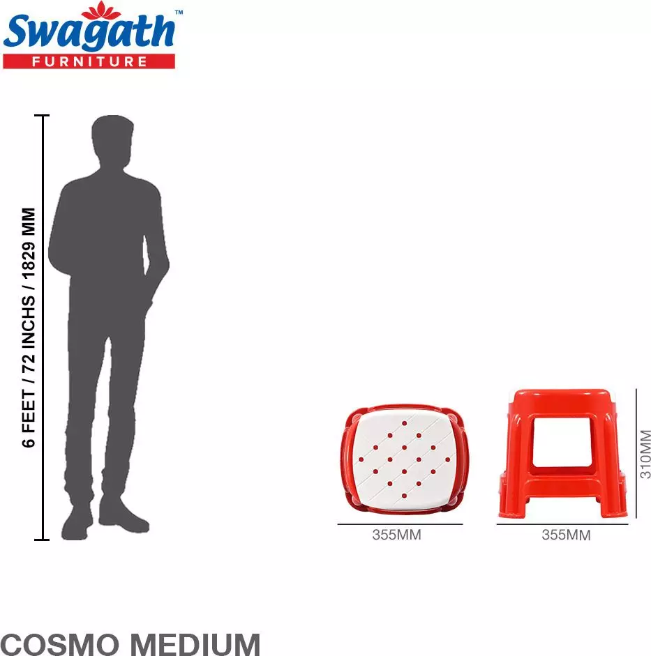 swagath-stool-rectangle-shape-4-legs-plastic-glossy-finish-70-kg-load-capacity-white-seat-with-red-body-cosmo-m-pack-of-4-pcs