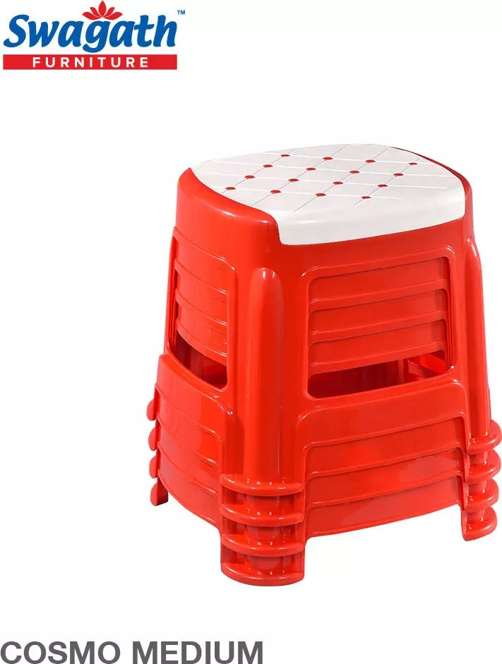 swagath-stool-rectangle-shape-4-legs-plastic-glossy-finish-70-kg-load-capacity-white-seat-with-red-body-cosmo-m-pack-of-4-pcs