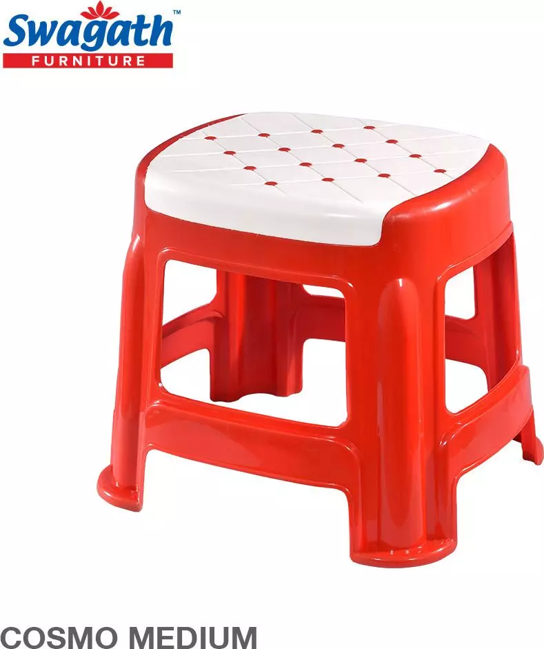 swagath-stool-rectangle-shape-4-legs-plastic-glossy-finish-70-kg-load-capacity-white-seat-with-red-body-cosmo-m-pack-of-4-pcs