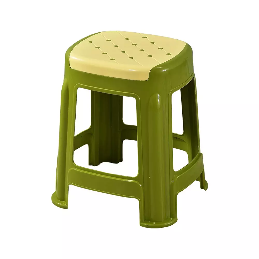 Swagath Stool Plastic 45x29.5x29.5 cm Size 1.2 Kg Ivory Seat With Green Body Pre-Assembled for Cafeteria, Kitchen, Household Work And Outdoor Use