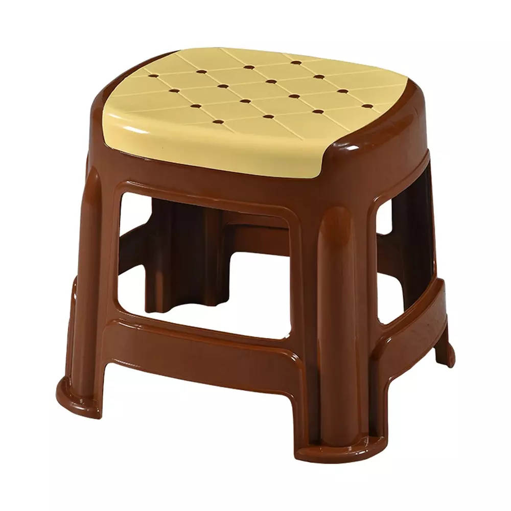 Swagath Stool Plastic 27x31.5x28 cm Size 530 g Ivory Seat With Brown Body Pre-Assembled for Cafeteria, Kitchen, Household Work And Outdoor Use