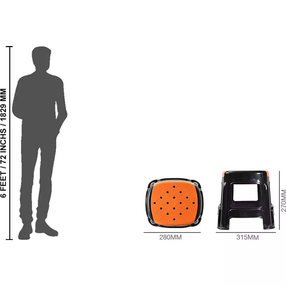 swagath-stool-plastic-27x315x28-cm-530-g-orange-seat-with-black-body-pre-assembled-for-cafeteria-kitchen-houeshold-work-and-outdoor-use-pack-of-4-pcs