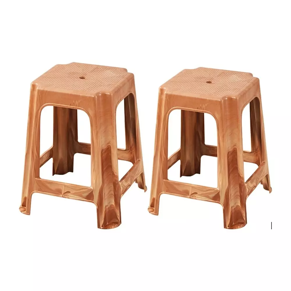 Swagath Plastic Stool Square Shape 80 Kg Maximum Load Capacity Sandalwood Color (Pack of 2 Pcs), STL-02-SW-2