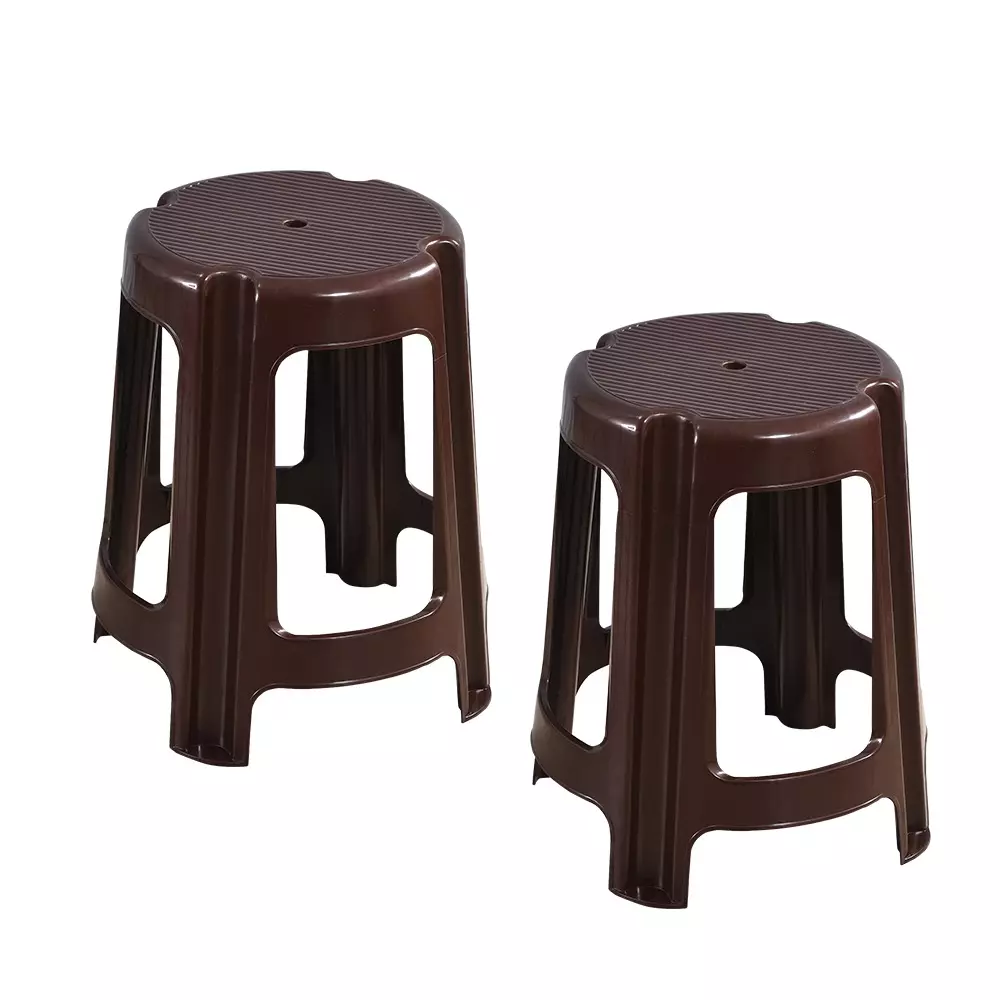 Swagath Brown Plastic Round Stool for Indoor, Outdoor & Cafeteria (Set of 2)