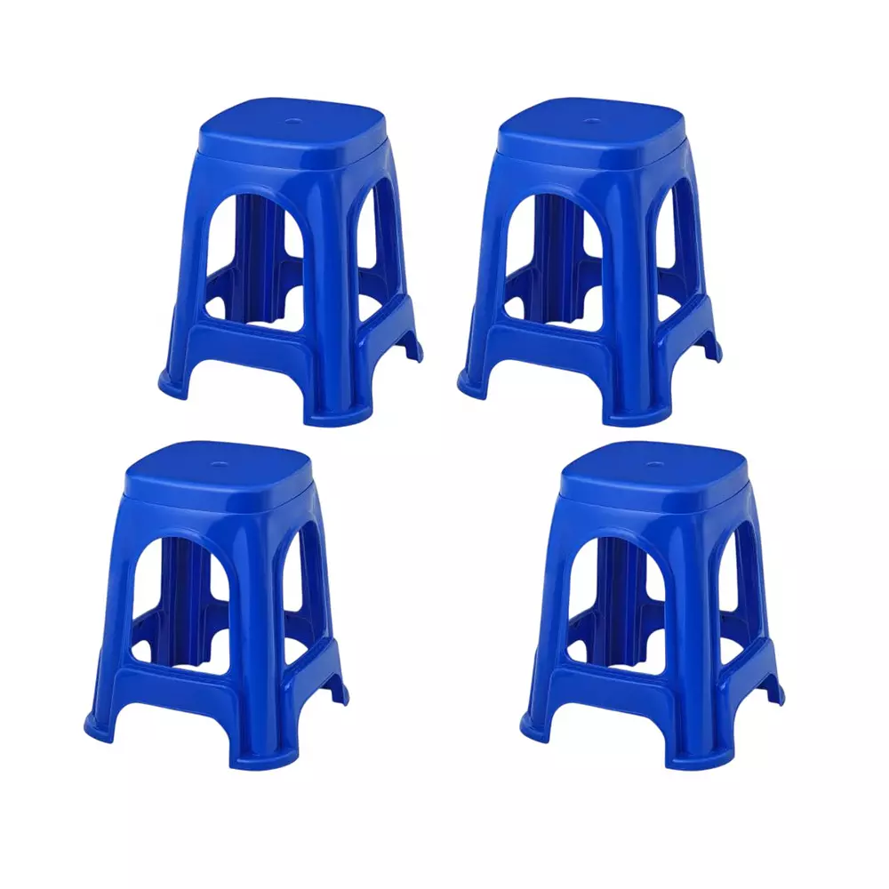 Maharaja Plastic Stools Polypropylene Stackable For Use In Kitchens, Home, Bathroom, Workshops Blue, Jupiter_Blue-PK4 (Set of 4)