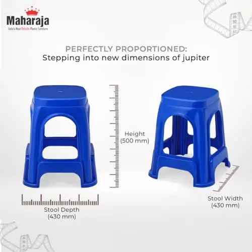 Maharaja Plastic Stools Polypropylene Stackable For Use In Kitchens, Home, Bathroom, Workshops Blue, Jupiter_Blue-PK4 (Set of 4)
