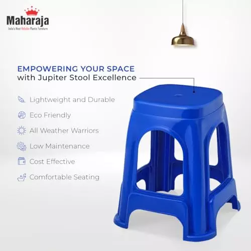Maharaja Plastic Stools Polypropylene Stackable For Use In Kitchens, Home, Bathroom, Workshops Blue, Jupiter_Blue-PK4 (Set of 4)