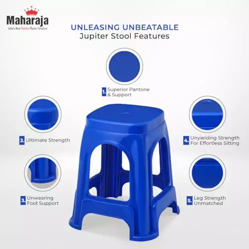 Maharaja Plastic Stools Polypropylene Stackable For Use In Kitchens, Home, Bathroom, Workshops Blue, Jupiter_Blue-PK4 (Set of 4)