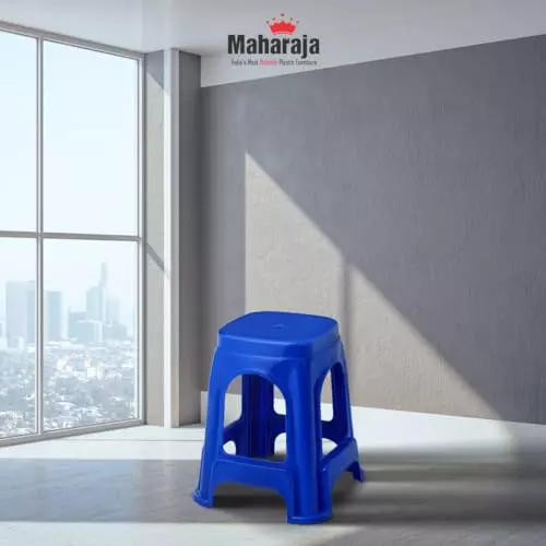 Maharaja Plastic Stools Polypropylene Stackable For Use In Kitchens, Home, Bathroom, Workshops Blue, Jupiter_Blue-PK4 (Set of 4)