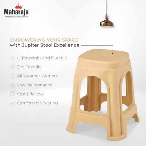 Maharaja Plastic Stools Polypropylene Stackable For Use In Kitchens, Home, Bathroom, Workshops Beige, Jupiter_Beige-PK1