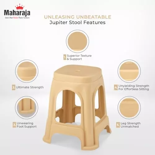 Maharaja Plastic Stools Polypropylene Stackable For Use In Kitchens, Home, Bathroom, Workshops Beige, Jupiter_Beige-PK1
