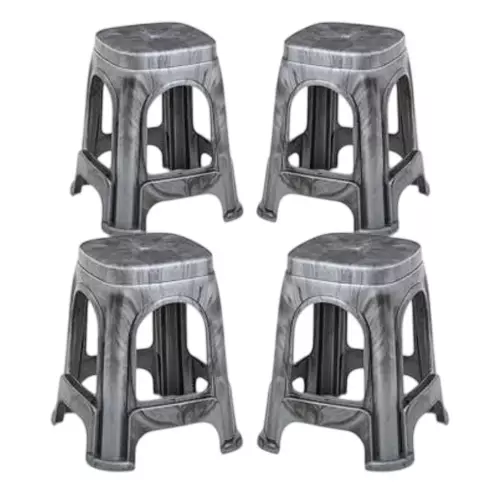 Maharaja Stackable Stool With Modern Design Silver Polypropylene for Home, School, Garden & Office, Jupiter_Silver-PK4 (Pack of 4 Pcs)