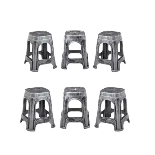 Maharaja Stackable Stool Silver Polypropylene for Home, School, Garden & Office, Jupiter_Silver-PK6 (Pack of 6 Pcs)