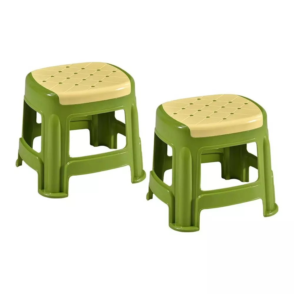 Swagath Stool Rectangle Shape 4 Legs Plastic Glossy Finish 70 Kg Load Capacity Ivory Seat with Green Body, COSMO M (Pack of 2 Pcs)