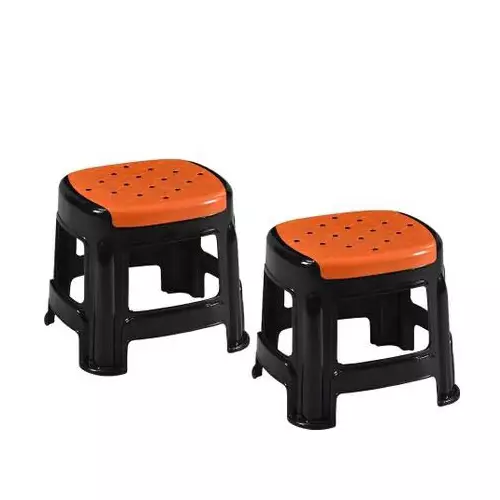 Swagath Stool Rectangle Shape 4 Legs Plastic Glossy Finish 70 Kg Load Capacity Orange Seat with Black Body, COSMO M (Pack of 2 Pcs)