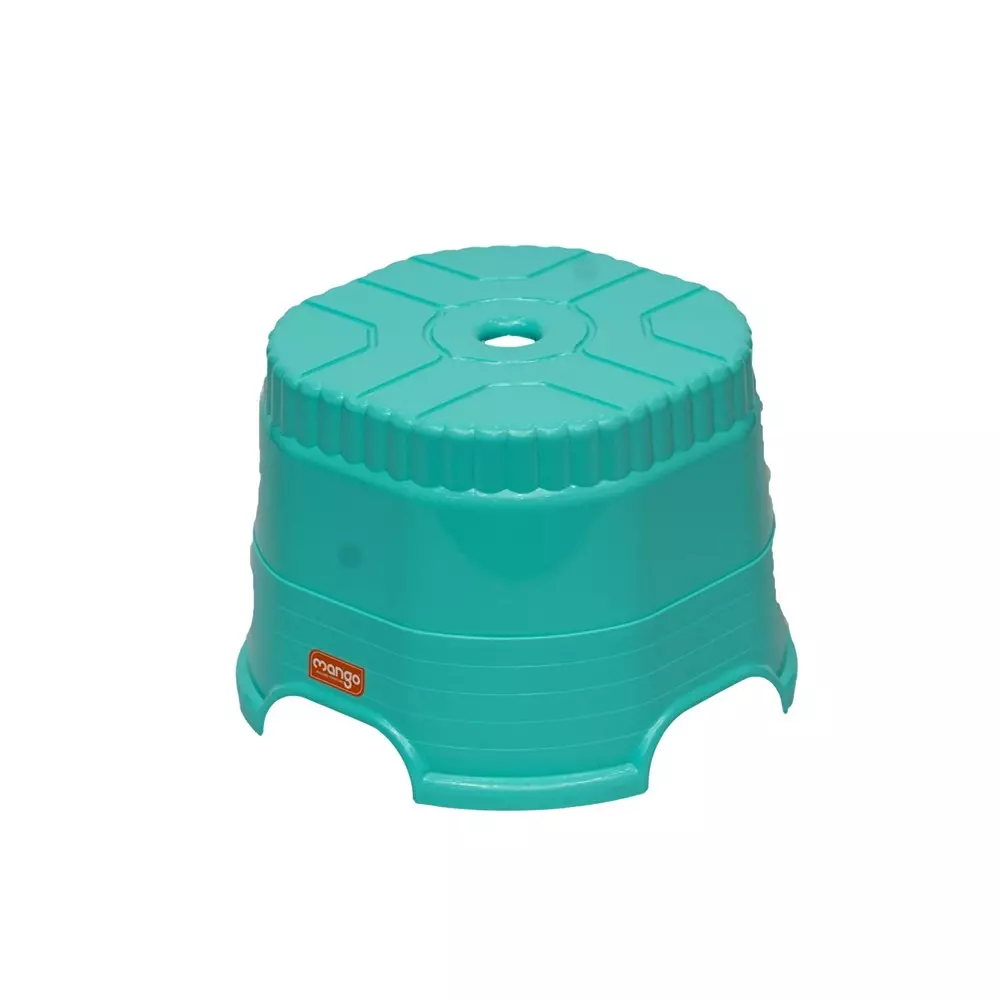 Mango Stool Round Marine Blue 140 Kg Load Bearing Capacity Polypropylene Plastic for Shops & Store Use, Cube 10