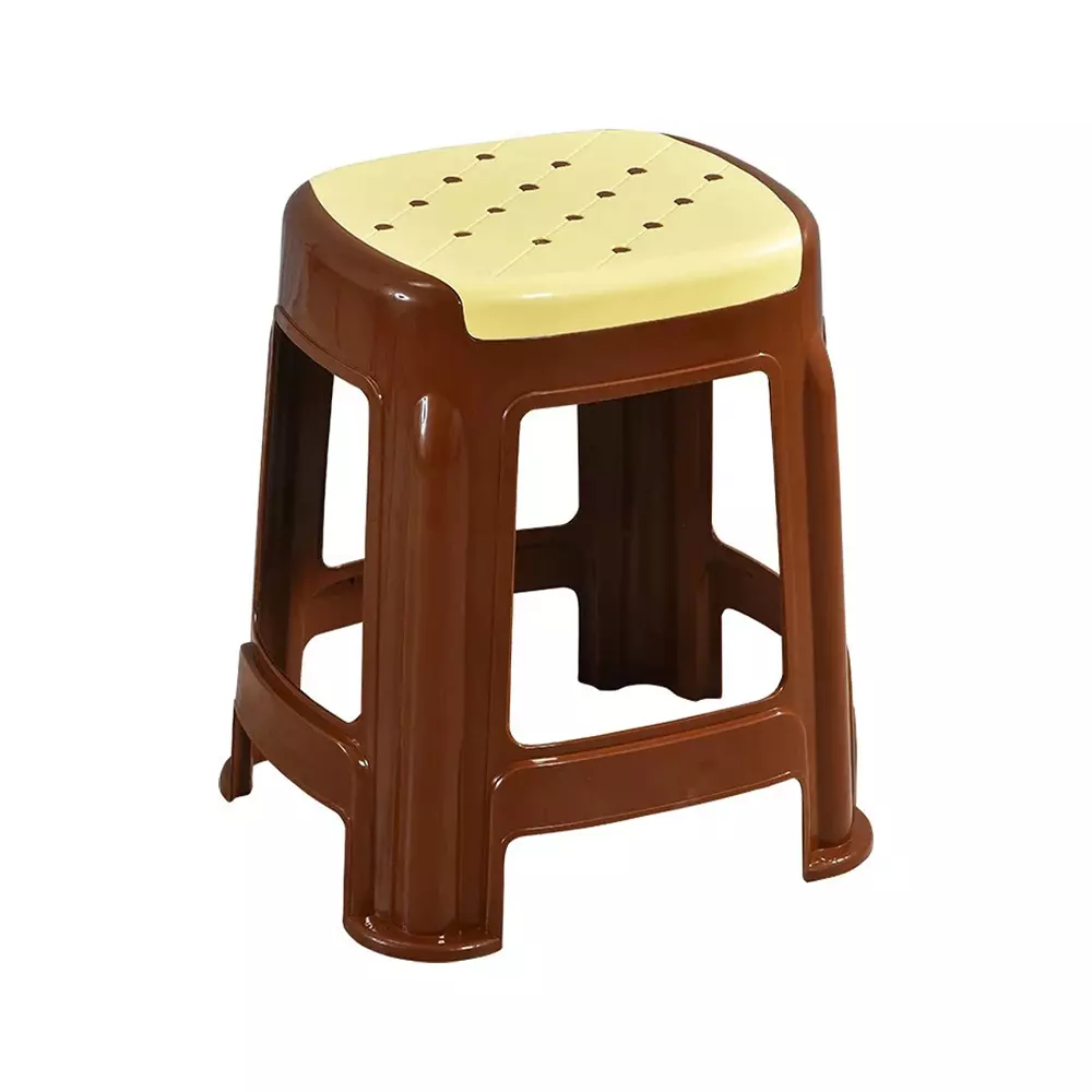 Swagath Stool Plastic 45x29.5x29.5 cm Size 1.2 Kg Ivory Seat With Brown Body Pre-Assembled for Cafeteria, Kitchen, Household Work And Outdoor Use