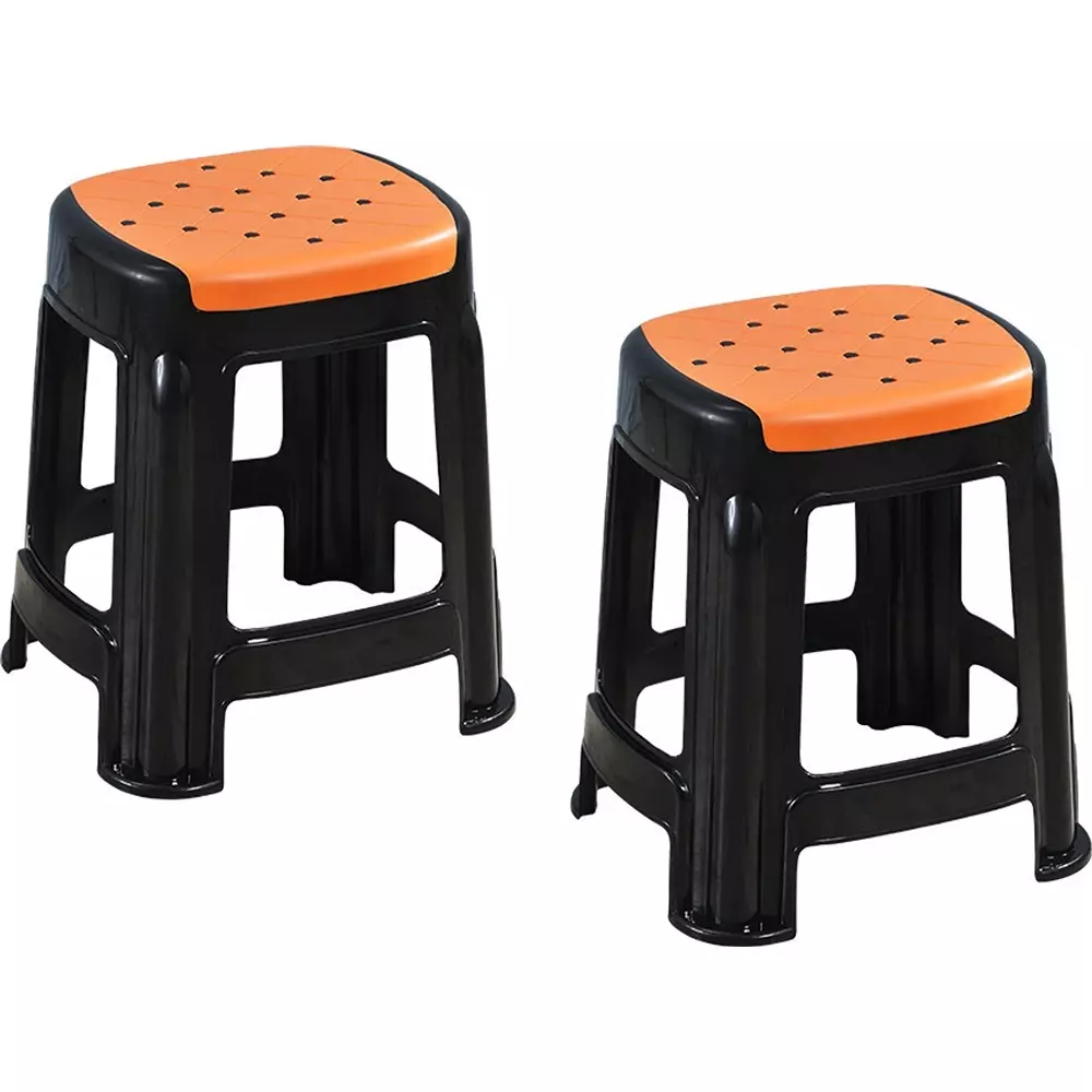 Swagath Stool Plastic 45x29.5x29.5 cm Size 1.2 Kg Orange Seat With Black Body Pre-Assembled for Cafeteria, Kitchen, Household Work And Outdoor Use (Pack of 2 Pcs)