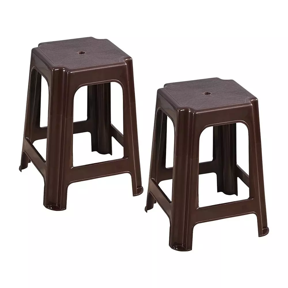 Swagath Plastic Stool Square Shape 80 Kg Maximum Load Capacity Brown Color (Pack of 2 Pcs), STL-02-SB-2