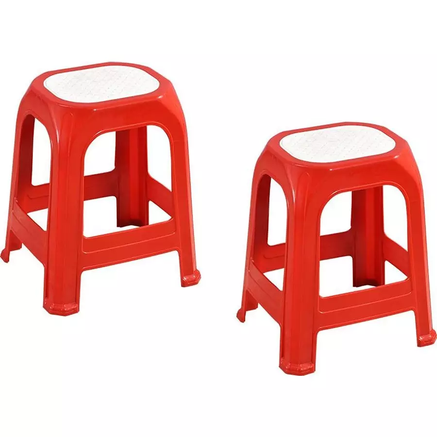 Swagath STL Stool Plastic Red 47x28x34 cm Size for Kitchen, Houeshold, Bathroom, Outdoor & Cafeteria Use, STL-06-BR-2 (Pack of 2 Pcs)