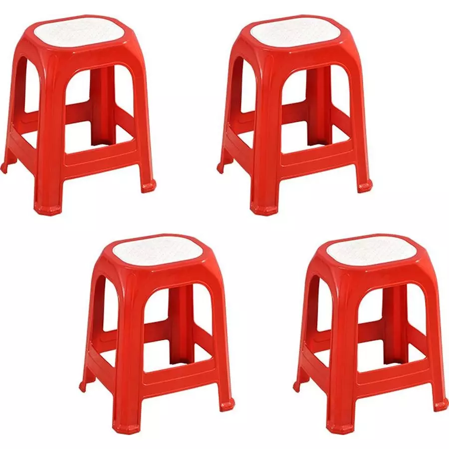 Swagath STL Stool Plastic Red 47x28x34 cm Size for Kitchen, Houeshold, Bathroom, Outdoor & Cafeteria Use, STL-06-BR-4 (Pack of 4 Pcs)