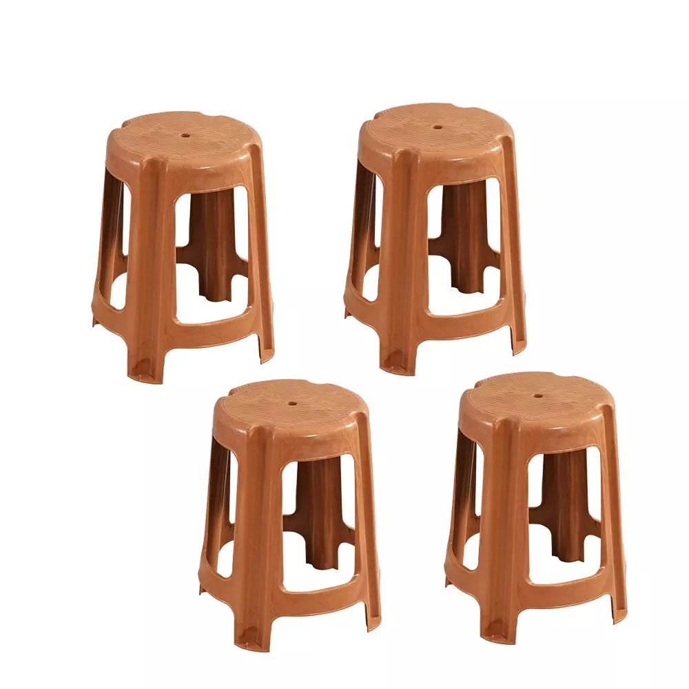 Swagath Brown Plastic Round Stool for Indoor, Outdoor & Cafeteria (Set of 4)