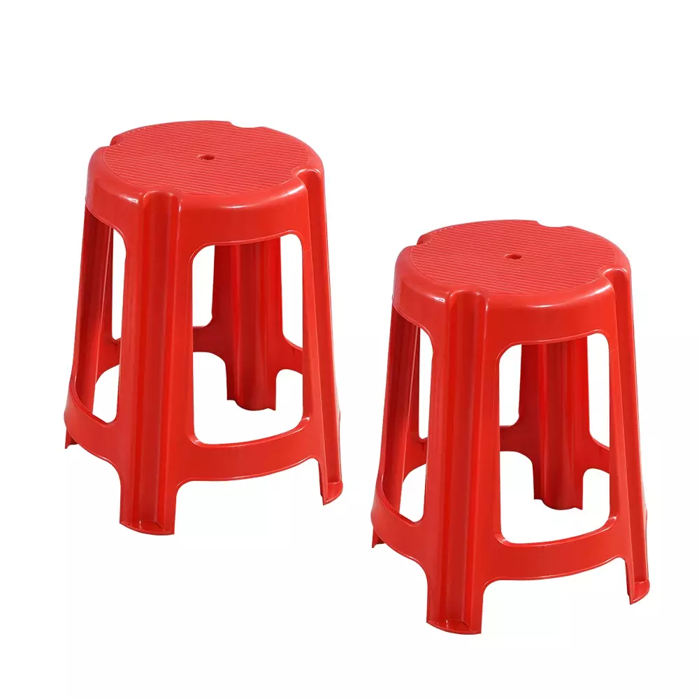 Swagath Red Plastic Round Stool for Indoor, Outdoor & Cafeteria (Set of 2)